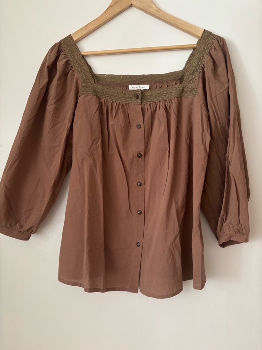 Neuflora Mauve-Brown Square Neck Button Blouse